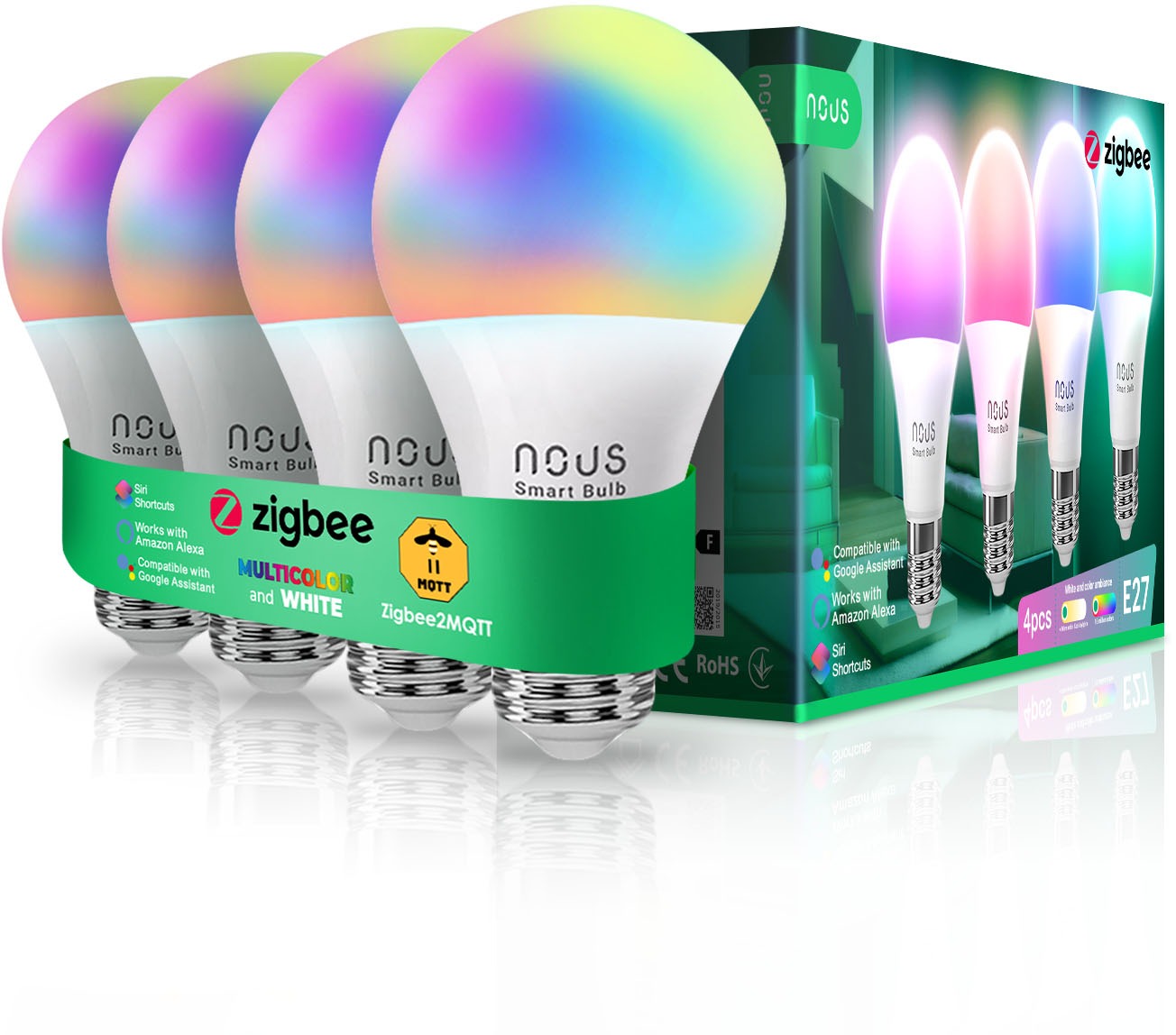 set 4 becuri led rgb smart nous p3z zigbee, e27, control din aplicatie - imagine 8